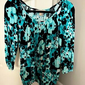 Michael Kors Blue and Black Floral Blouse